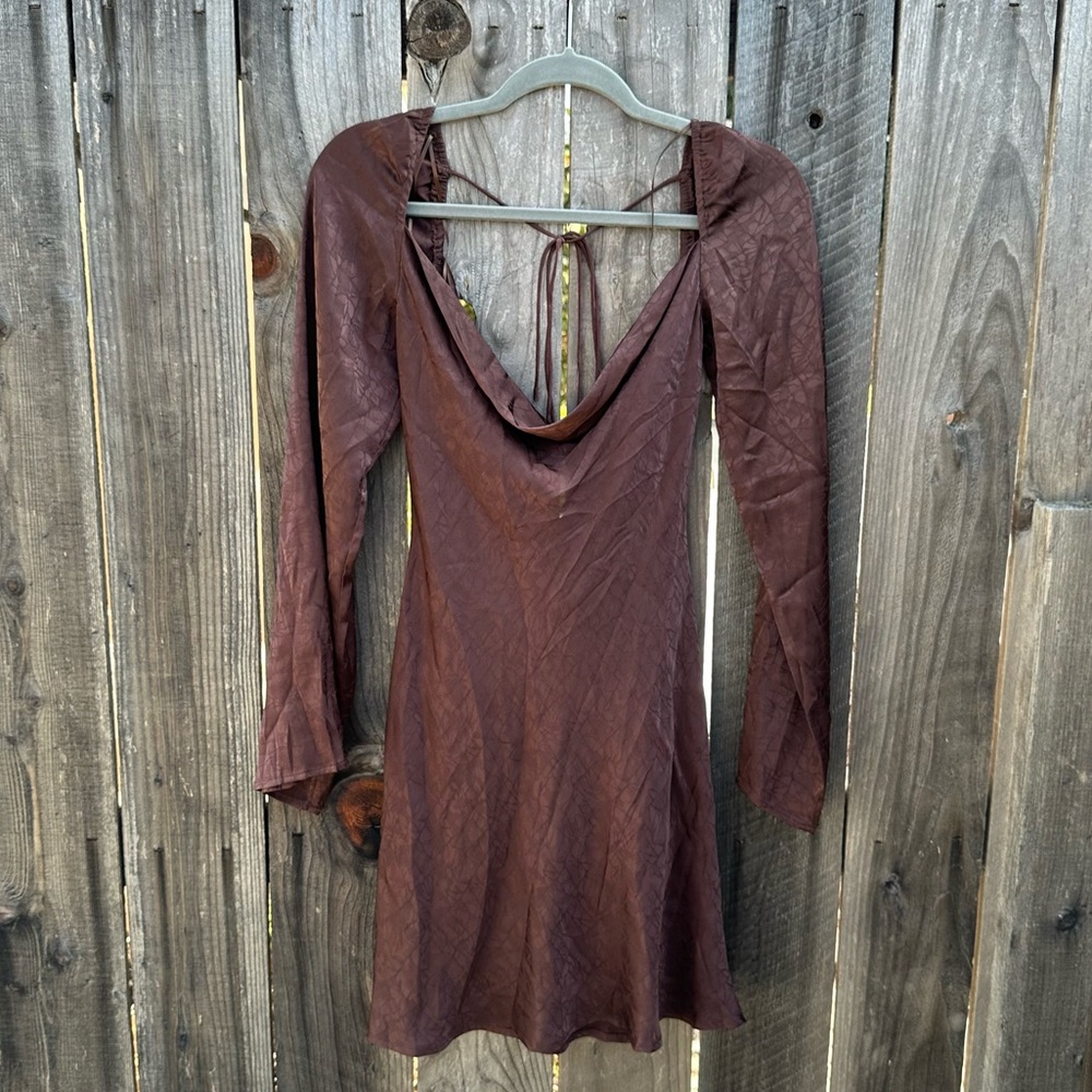Beige Botany Brown Satin Dress